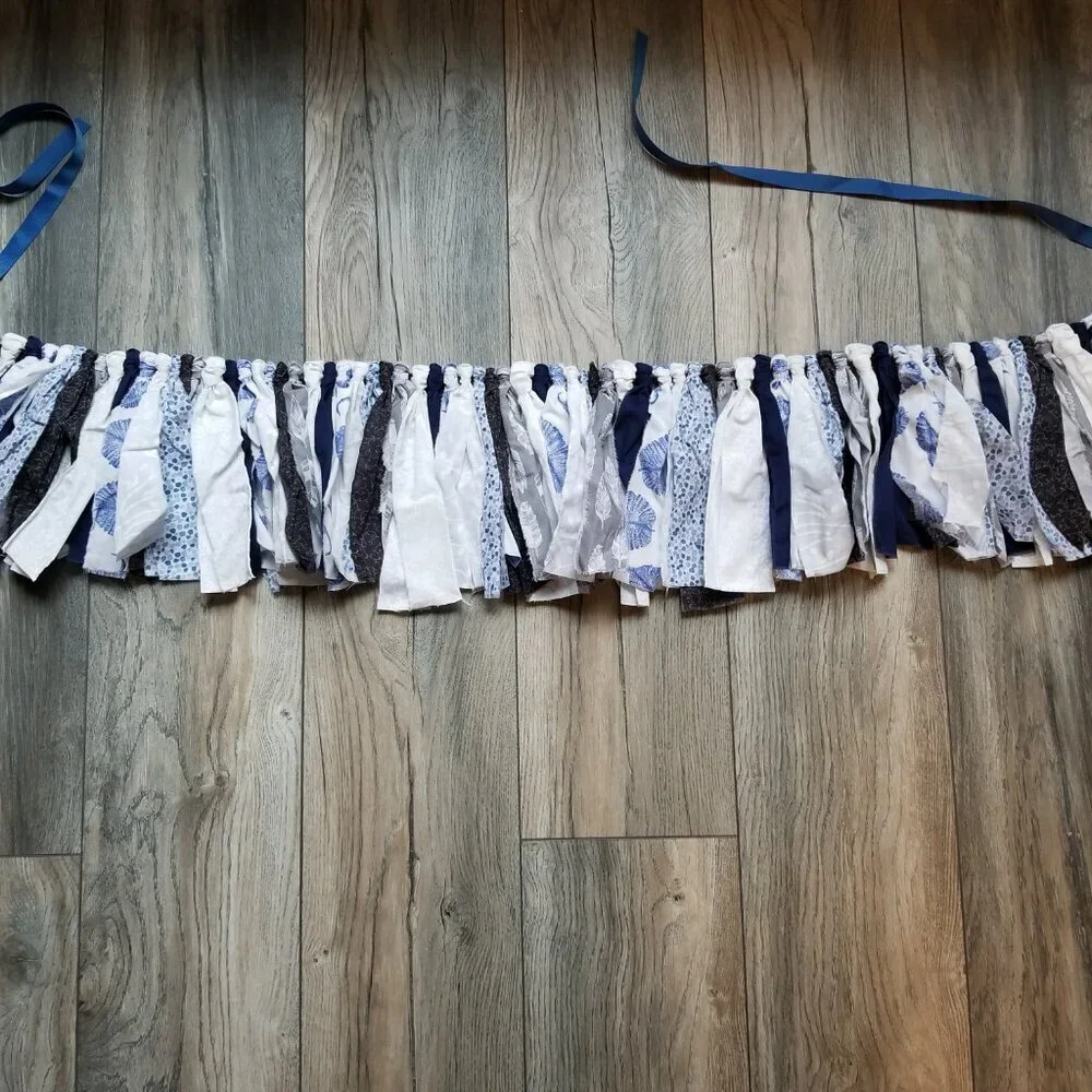 Fabric Banner Wall Hanging | Cubicle Decor, Fabric Garland | Blue Bohemian | 7'
